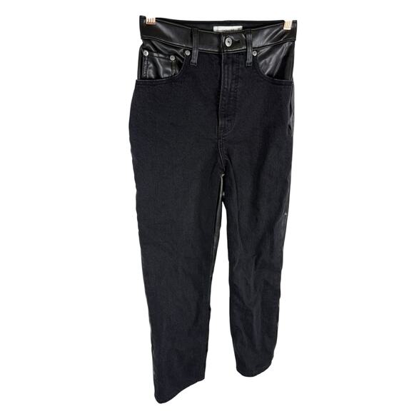 Abercrombie & Fitch The 90s Straight High Rise Pant Faux Leather Denim Grunge 25 - Picture 4 of 10